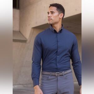 Mizzen+Main Leeward Button Down - Navy Pink Dot Print - Performance Material